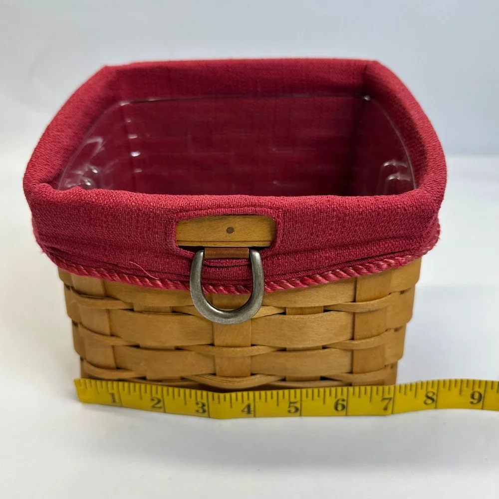 Longaberger 2008 TV Time Woven Wood Basket Red Fabric Liner Plastic Protector